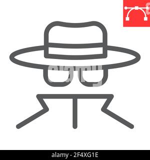 Spy agent line icon, anonymity and detective, incognito vector icon, vector graphics, editable stroke outline sign, eps 10. Stock Vector