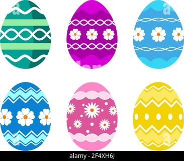 Six simple Happy Easter Egg set on white isolated background A proper designed Easter egg arrangement illustration. Stock Vector
