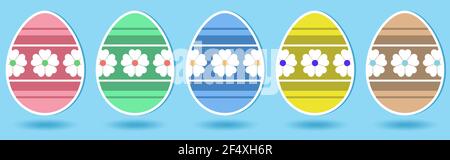 Happy Easter Egg array on light blue background. Seamless Useable. A proper designed Easter egg arrangement illustration. Stock Vector
