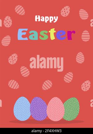 Happy Easter Egg array with greetings on red background. Useable for greeting cards, emails, calendar etc. Stock Vector