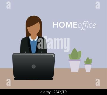 business woman on the laptop in home office Stock Vector