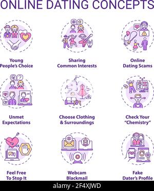 Online dating concept icons set. Stock Vector