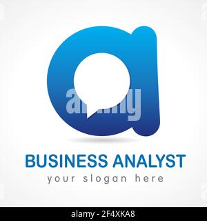 A letter communicate logo. Business or educational consult, blue colored volume logotype. FAQ, I.Q., contact us, template of speak, computer or smartp Stock Vector
