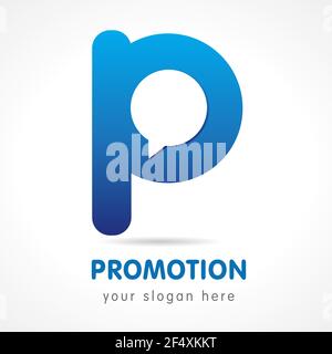 P letter corporate logo. Learn, educational, consult, blue colored volume logotype. FAQ, I.Q., contact us, template of speak, computer, smartphone app Stock Vector