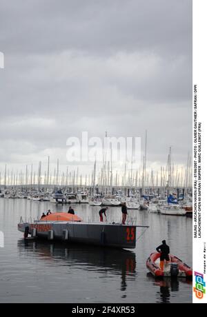 SAILING - ARCACHON HAVEN (FRA) - 07/08/2007 - PHOTO : OLIVIER GAUTHIER / SAFRAN / DPPI LAUNCHEMENT OPEN 60 SAFRAN / SKIPPER : MARC GUILLEMOT (FRA) Stock Photo