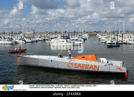 SAILING - ARCACHON HAVEN (FRA) - 07/08/2007 - PHOTO : OLIVIER GAUTHIER / SAFRAN / DPPI LAUNCHEMENT OPEN 60 SAFRAN / SKIPPER : MARC GUILLEMOT (FRA) Stock Photo