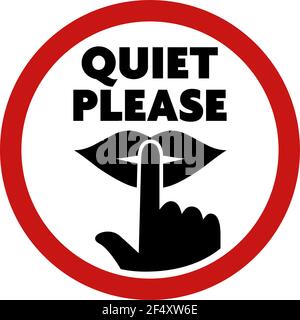 round QUIET PLEASE sign with finger on lips symbol vector illustration Stock Vector