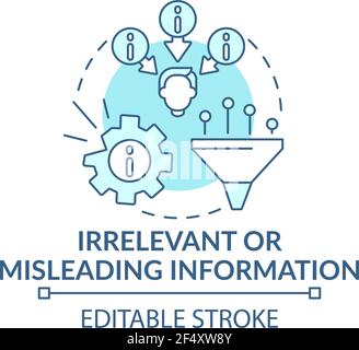 Irrelevant or misleading information blue concept icon Stock Vector