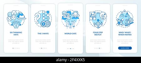 Problem solving methods blue onboarding mobile app page screen with concepts Stock Vector