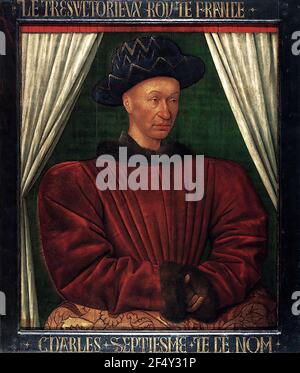 Jean Fouquet - Portrait Charles VII King France C 1445 Stock Photo