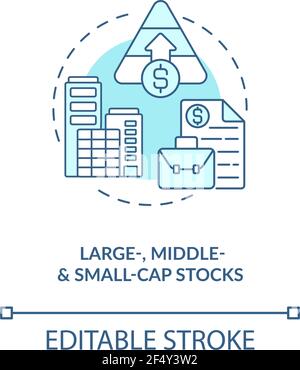 Large, middle and small-cap stocks concept icon Stock Vector