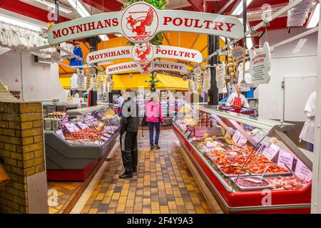 The English Market in Cork city, Ireland. The market was created in 1788 by the Protestant[English} community who ran the city. Stock Photo