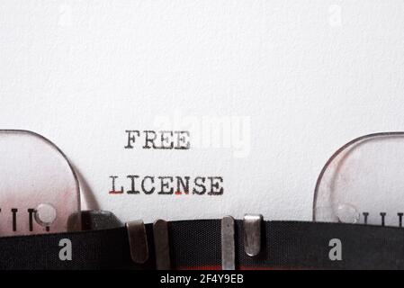 Free license phrase written with a typewriter. Stock Photo