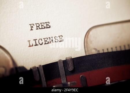 Free license phrase written with a typewriter. Stock Photo