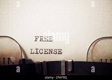 Free license phrase written with a typewriter. Stock Photo