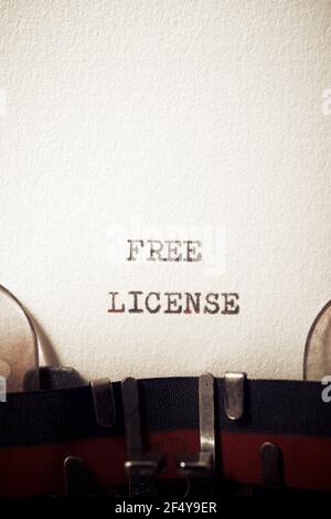 Free license phrase written with a typewriter. Stock Photo