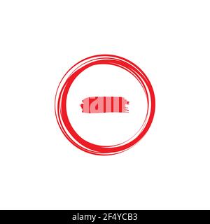 Red paint brush minus in circle. Flat vector icon isolated on white. Add or plus purchase pictogram. Navigation sign. Good for web and mobile design. Stock Vector