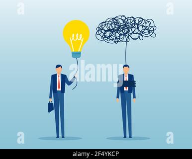 Vector of a businessman with bright idea vs a confused trapped in mental block man Stock Vector