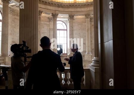 Washington, United States Of America. 23rd Mar, 2021. United States Senator John Neely Kennedy (Republican of Louisiana) talks to reporters following the GOP Senate luncheon, in the Russell Senate Office Building in Washington, DC, Tuesday, March 23, 2021. Credit: Rod Lamkey/CNP | usage worldwide Credit: dpa/Alamy Live News Stock Photo