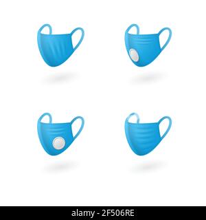 Breathing blue medical respiratory masks set side view Stock Vector