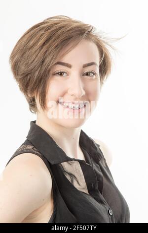 Beautiful Smile And Close Up Of Braces, Happy Smile Concept Stock Photo 