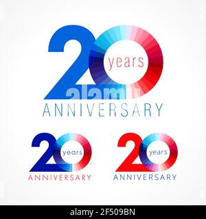 20 years old celebrating logo concept. Illustration of anniversary numbers 20 th. Shining congratulating logotypes set. Stained disk digit. 20% percen Stock Vector
