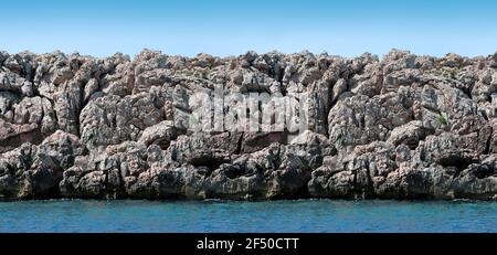 Seamless sea landscape panorama, rocks and sea. Seamless rock texture. Stock Photo