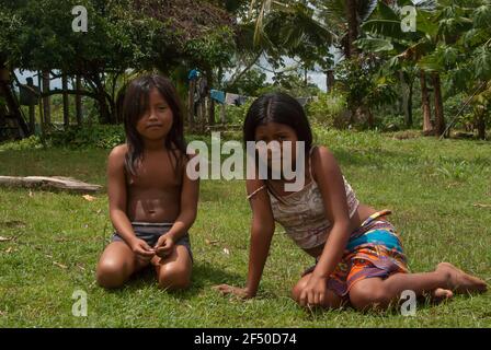 Darien Province, Panama. 07-18-2019. Portrait of and indigenous girls from the Darien Province, in Panama, Central America. Stock Photo