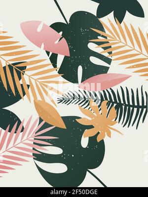 Vector summer tropical print. Template background palm trees, leaves, leaf, nature,summer time art Stock Vector