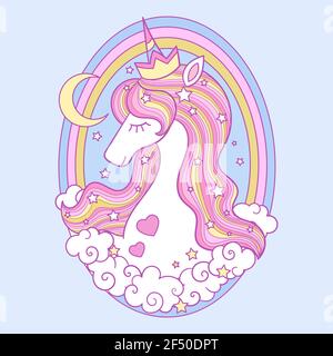 Cartoon unicorn princess with pink mane. Vector Stock Vector