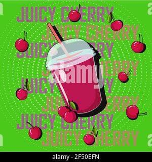 Cherry smoothie. Organic berry cocktail in glass with straws. Healthy  energy drink vector illustration. Template for the menu.Healthy food Stock  Vector Image & Art - Alamy