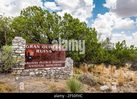 Gran Quivira Ruins sign at Salinas Missions National Monument, New Mexico, USA. Stock Photo