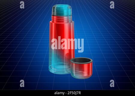 Visualization 3d cad model of vacuum flask, blueprint. 3D rendering Stock Photo