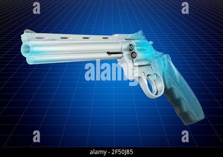 Visualization 3d cad model of revolver, blueprint. 3D rendering Stock Photo