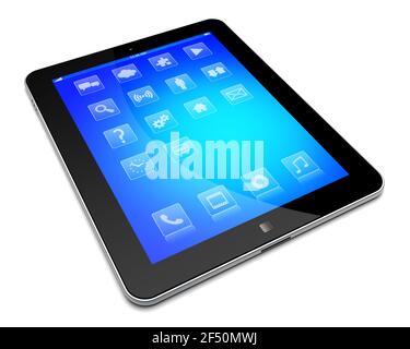 3D Digital Tablet Computer - apps icons interface - isolated on white ...
