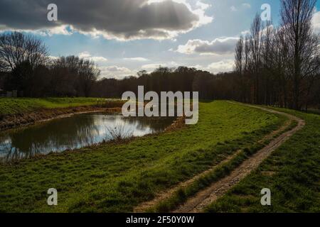 Boultham Park Lincoln, Lincolnshire, open spaces, woodland, lake, wildlife, urban space, rural amenity, paths, water fountain, bandstand ornate green Stock Photo