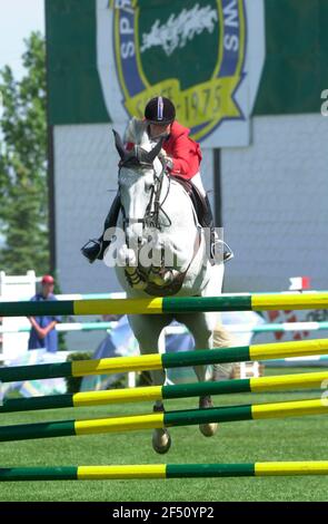 Canada 1, Spruce Meadows, June 2003, Esso Challenge, Leslie Howard (USA) riding Cocu Stock Photo