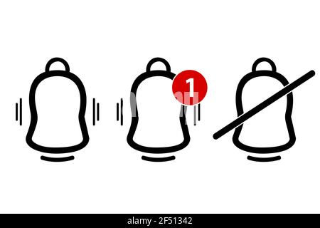 Vector Outline, Icon or Logo, Bell, Ring, alert, notification, Isolated on white Stock Vector