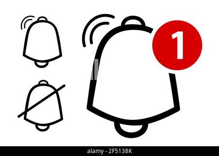 Vector Outline, Icon or Logo, Bell, Ring, alert, notification, Isolated on white Stock Vector
