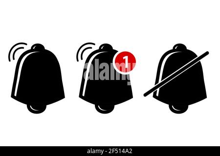 Vector Silhouette, Icon or Logo, Bell, Ring, alert, notification, Isolated on white Stock Vector
