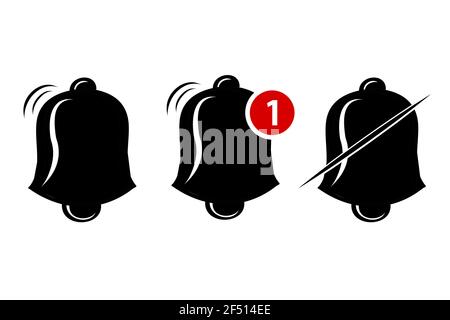 Vector Silhouette, Icon or Logo, Bell, Ring, alert, notification, Isolated on white Stock Vector