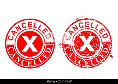 Vector 2 Style Red Circle Rust Grunge Red Rubber Stamp, Cancelled, Isolated on white Stock Vector