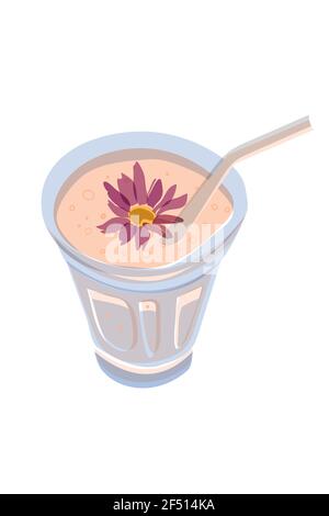 Cocktail drink vector illustration, hand drawn boho minimalism style poster, transparent shapes in pastel colors palette, cute modern print Stock Vector