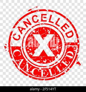 Vector Red Circle Rust Grunge Red Rubber Stamp, Cancelled, at transparent effect background Stock Vector