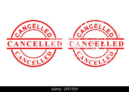 Vector 2 Style Red Circle Rust Grunge Red Rubber Stamp, Cancelled, Isolated on white Stock Vector