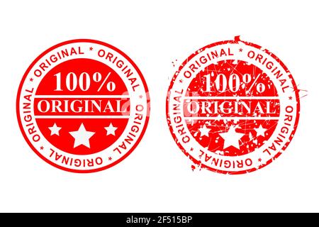 Vector 2 Style Red Rust and Clean Circle Rubber Stamp, 100% Original, Isolated on White Stock Vector