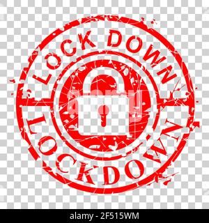Vector Rust Red Circle Red Rubber Stamp, Lock Down, at transparent effect background Stock Vector
