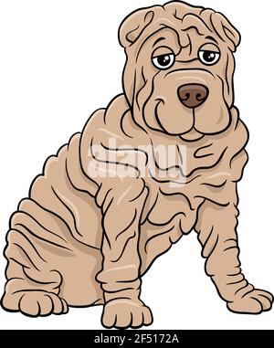 Cartoon illustration of Shar Pei purebred dog animal character Stock Vector