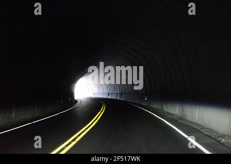 Inside one of the mountain tunnels along the Blue Ridge Parkway outside of Asheville, North Carolina. Stock Photo