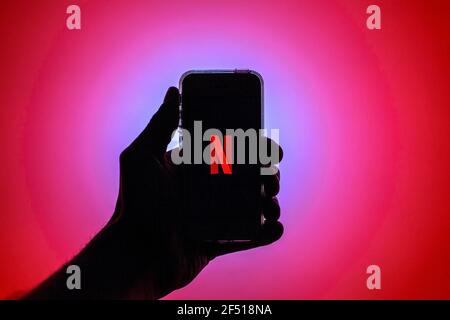 Barcelona, Catalonia, Spain. 23rd Mar, 2021. In this photo illustration the Netflix App seen displayed on a smartphone screen. Credit: Thiago Prudencio/DAX/ZUMA Wire/Alamy Live News Stock Photo